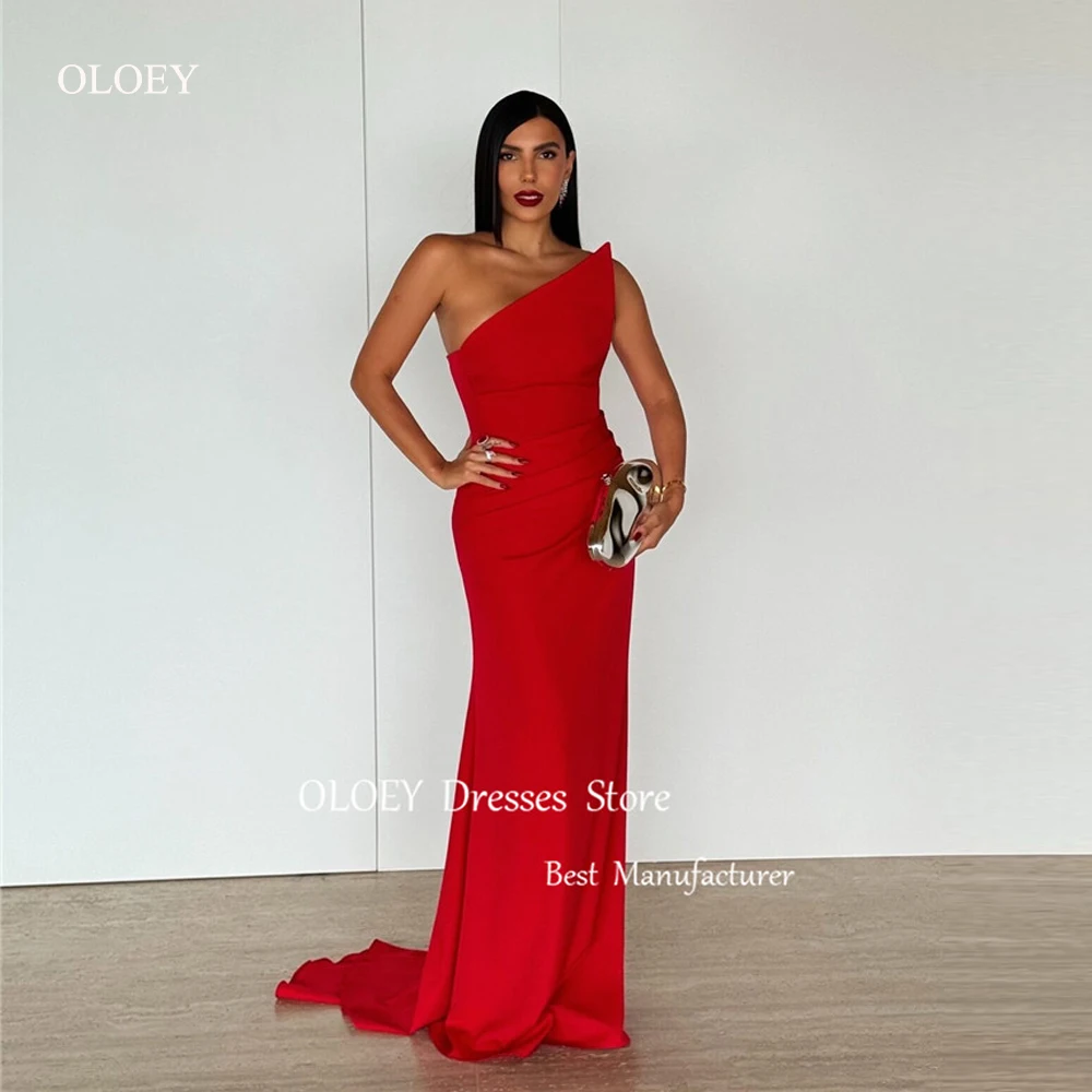 Oloey Eenvoudige Rode Avondjurken Strapless Stretch Satijnen Vloer Lengte Formele Feestjurk Speciale Gelegenheid Jurken Elegante Vestidos