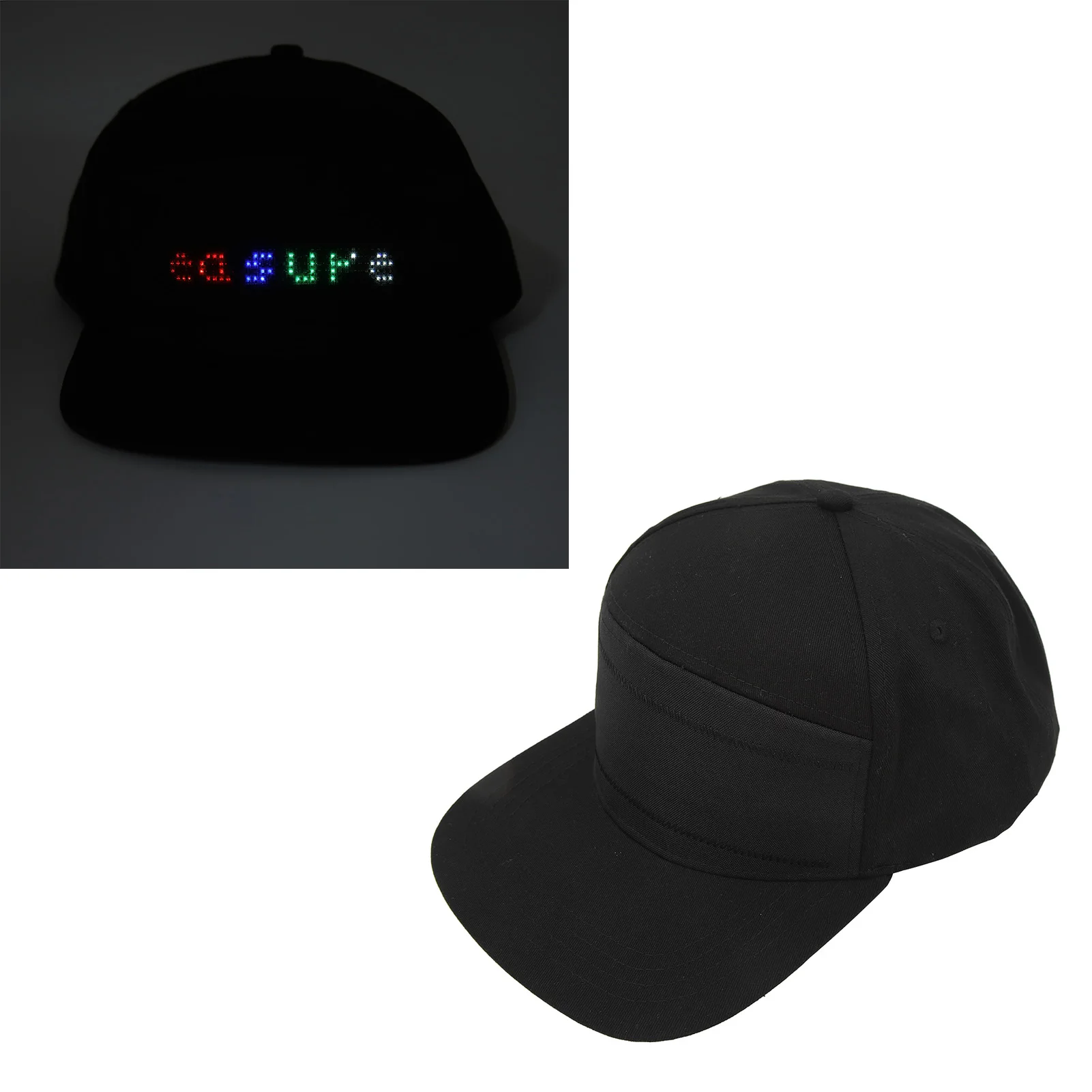 LED Cap Programmable Bluetooth APP Control Editable Colorful LED Hat for Outdoor Concert Carnival Black