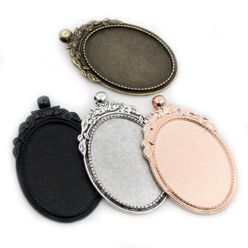 New Fashion  5pcs 30x40mm Inner Size 5 Colors Flowers Style Cabochon Base Setting Charms Pendant