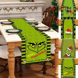 Linen Green Christmas Table Runner Tablecloth Christmas Xmas Winter Holiday Home Kitchen Dining Room Table Decoration 13x72 Inch