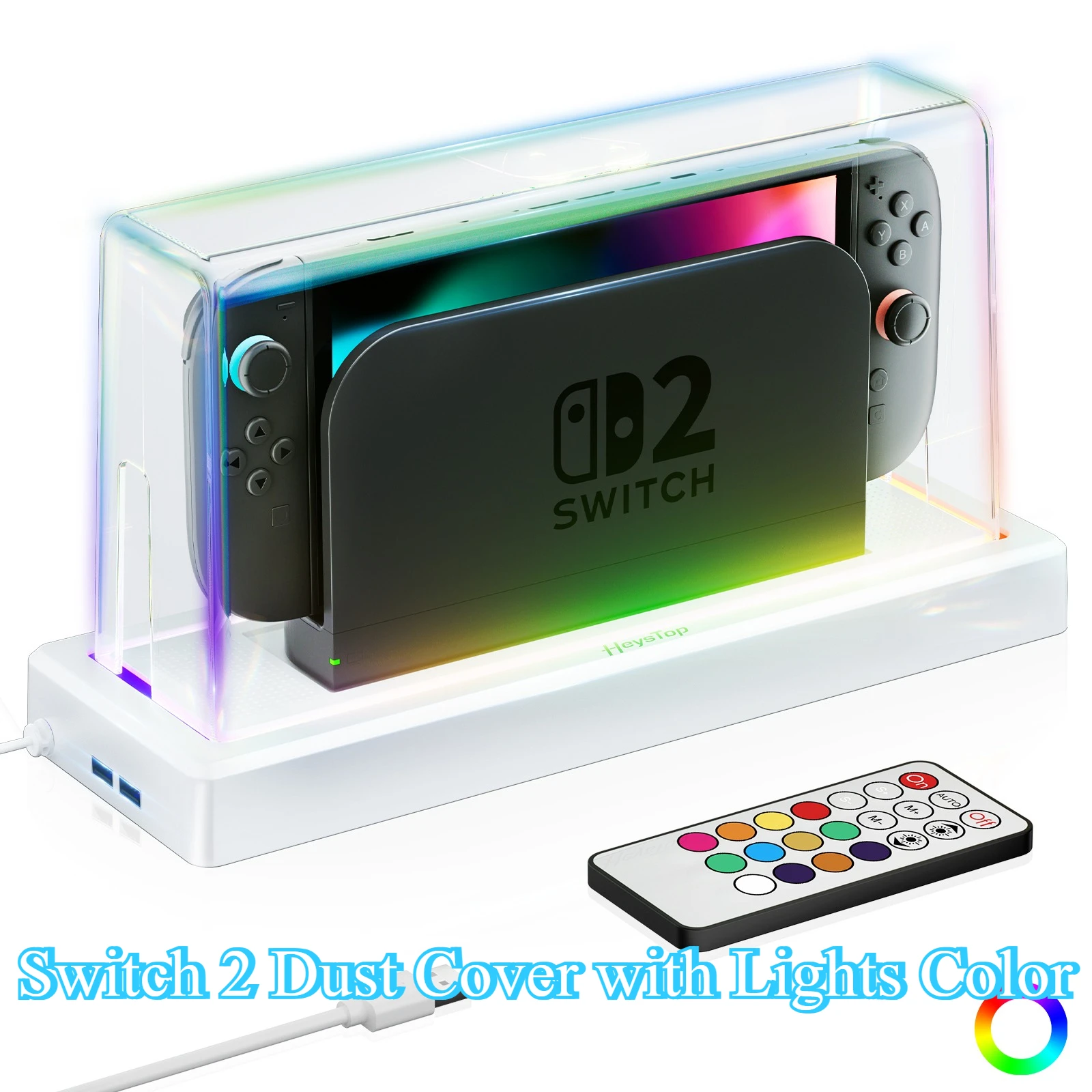 Couvercle anti-poussière avec Base lumineuse de couleurs LED pour boîtier Switch 2, vitrine en acrylique anti-rayures, couvercle de quai étanche pour interrupteur 2