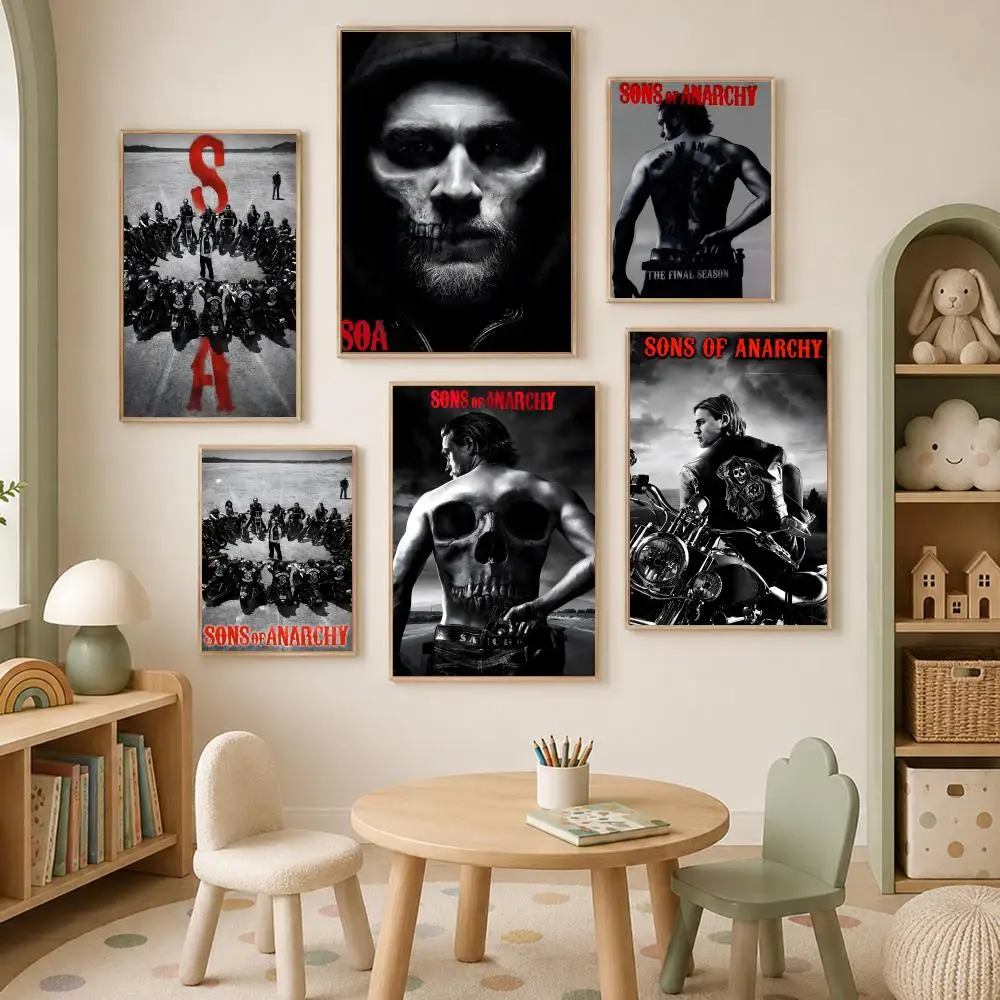 Show S-Sons of Anarchy Poster Self-Stick HD PVC Wall Art Poster, Waterproof Decor for Bedroom, Living Room and Home