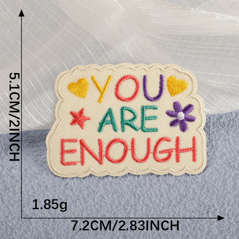 Cartoon Cute English Text Patches For School Backpack Clothing Hats Iron On Embroidery Positive Energy Logo Badge