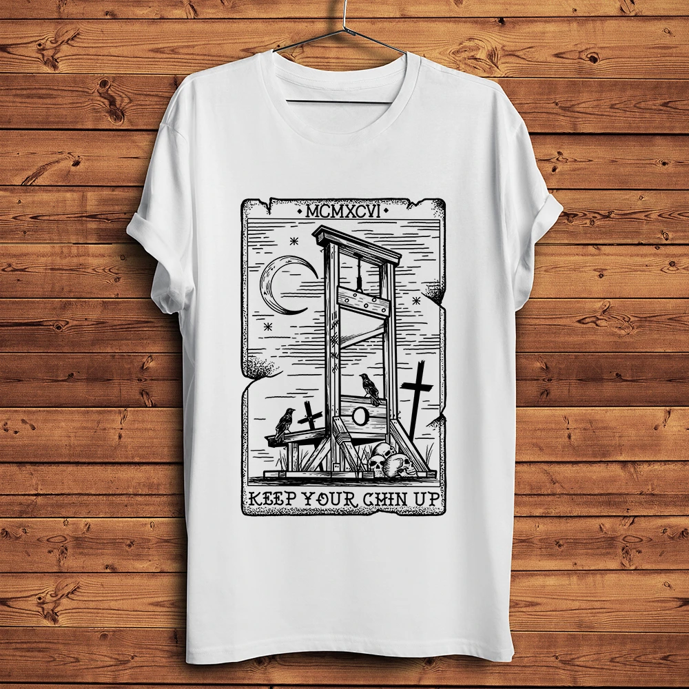 vintage Guillotine Goth t shirt men new white casual daily homme cool unisex short sleeve breathable t-shirt  Keep Your Chin Up