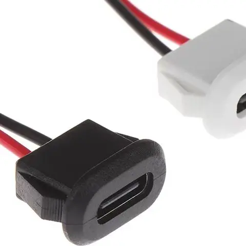 2Pin USB-C Waterproof Charging Interface, Direct Compression Female Socket Base Connector with Welding Wire