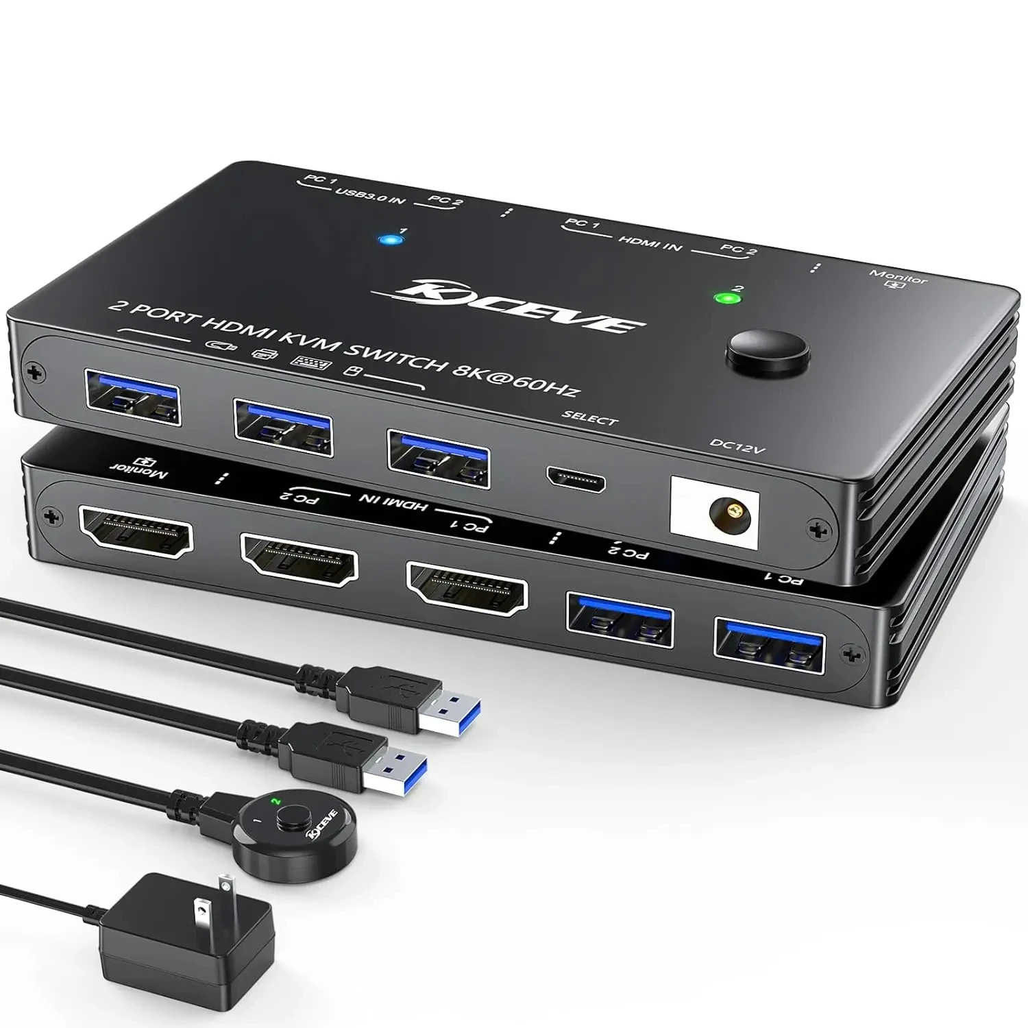 8K@60Hz HDMI KVM Switch 2 Port 4K@120Hz,KCEVE 2 PC 1/2/3 Monitor USB 3.0 KVM Switch for 2 Computers Share 3/4 USB 3.0 Devices