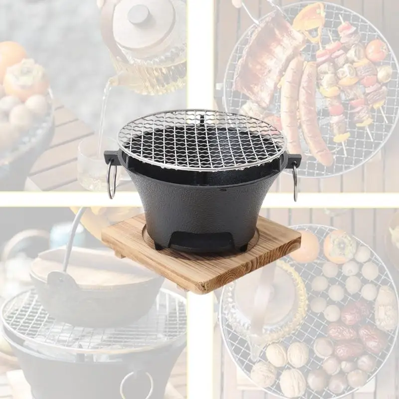 Transportable Outdoor Indoor Wrought Iron Barbecue Highlighting Removable Grate for Easy Cleaning Japanese Plan Permanent Y5GB