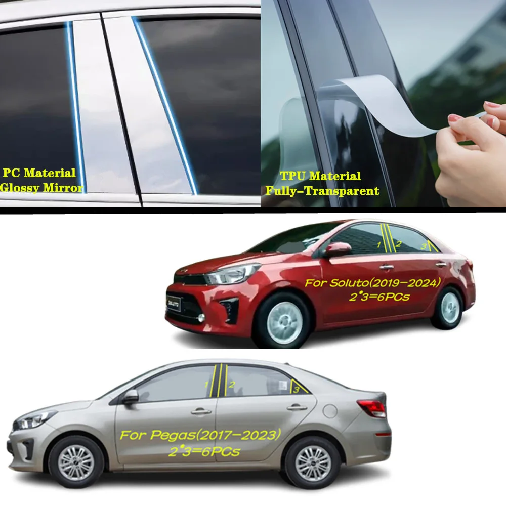 

For Kia Soluto(2019-2024)/Pegas(2017-2023) Car TPU/Glossy Mirror Pillar Post Cover Door Trim Window Molding Sticker Accessories