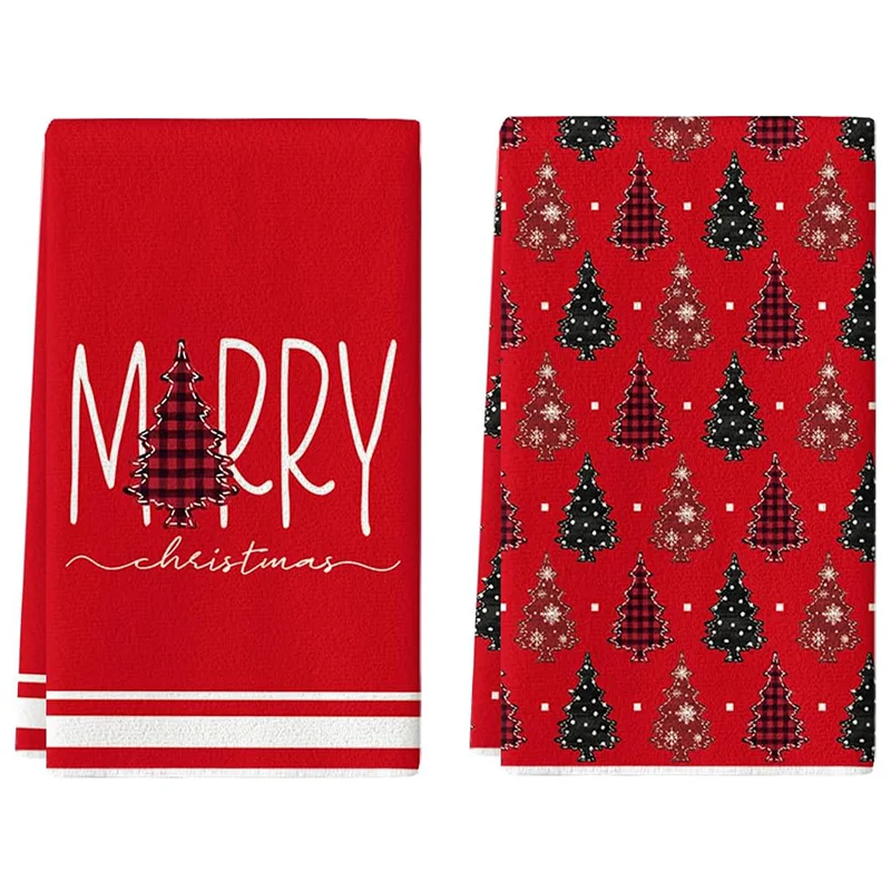 2Pcs, Christmas Plaid Pine Shadow Kitchen Towels, 40Cm*60Cm Towel Set, Super Absorbent Soft Cleaning Cloth, Cooking and Baking Tea Towel, Tea Towel, Hand Towel, Cleaning Cloth, Dishcloth, Kitchen Decoration, Living Room Decoration, Kitchen Essentials, Home Essentials