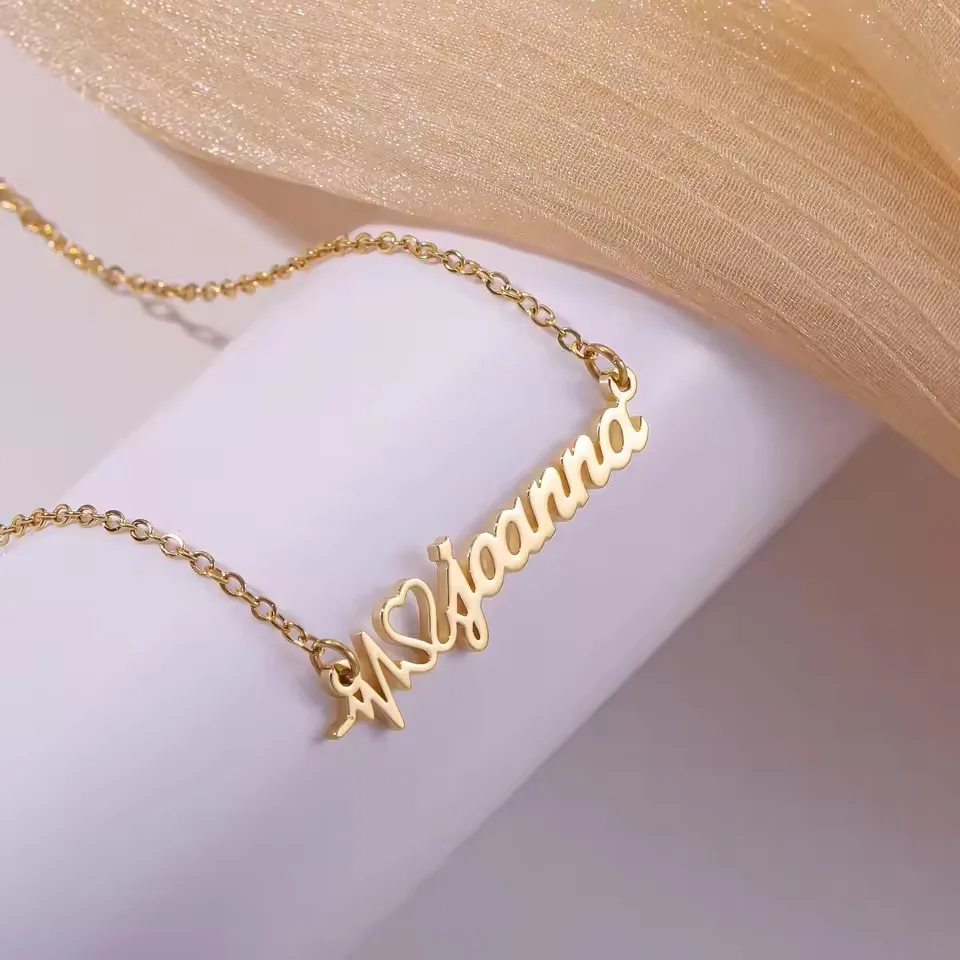 

Ожерелье из нержавеющей стали для женщин, модные ювелирные изделия, подарки, персонализированный кулон в виде сердцебиения, ожерелье с индивидуальным именем, позолоченное 18 карат