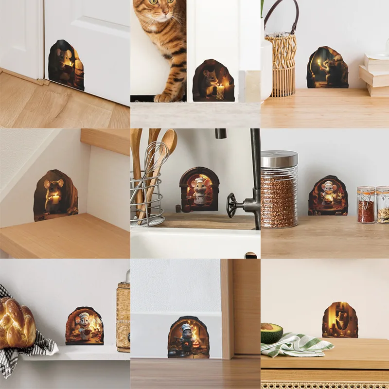 3D الطبخ ماوس ملصقات جدار لطيف الكرتون الحيوان نمط شارات الفينيل غرفة المعيشة غرفة نوم الحمام مكتب ديكور المنزل