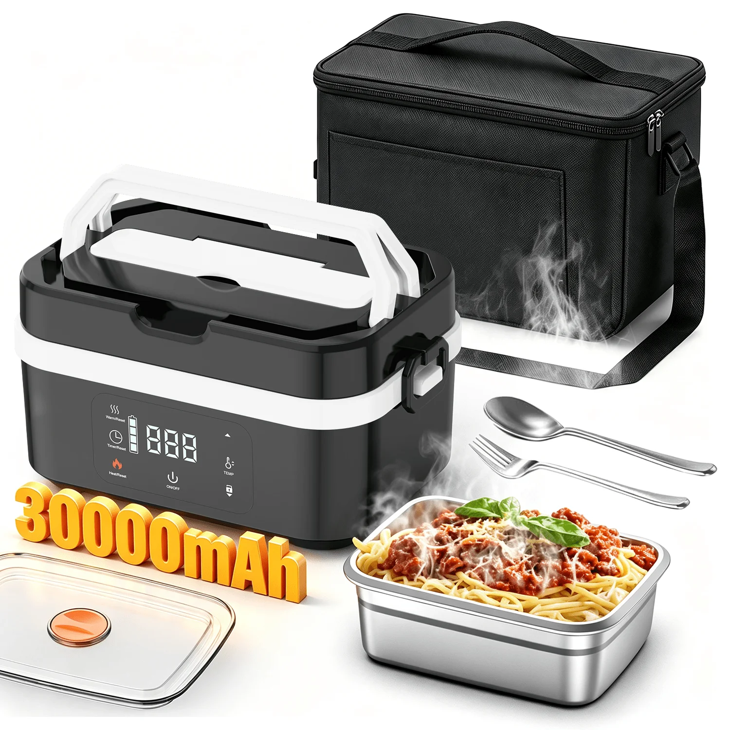 Portable Lunch Box, Heating Lunch Box, Insulated Lunch Box, Capacity 30000 Milliampere-Hours, 5.71 Cup Portable Food Heater - 3D