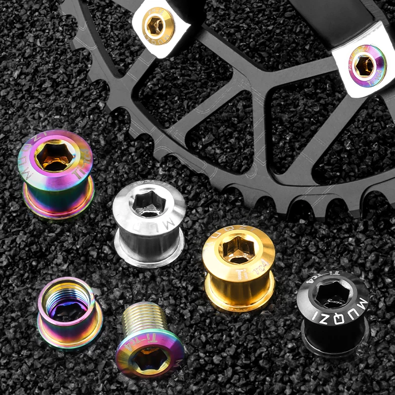 MUQZI 4 Pair Chainring Screws TC4 Titanium Alloy Crank Chain Ring Bolts For MTB Road BMX Bike Single Double Chainring Bolt