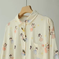 Korean style women's clothing cotton cartoon girls printed shirts and blouses for women autumn original long sleeve tops