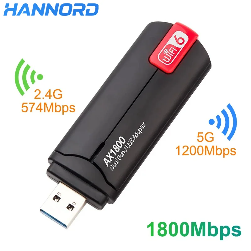 

Hannord USB WiFi 6 AX1800 USB 3.0 1800Mbps Adapter Dual Band 2.4G/5Ghz USB Dongle Wifi Network Card Wireless For PC Laptop