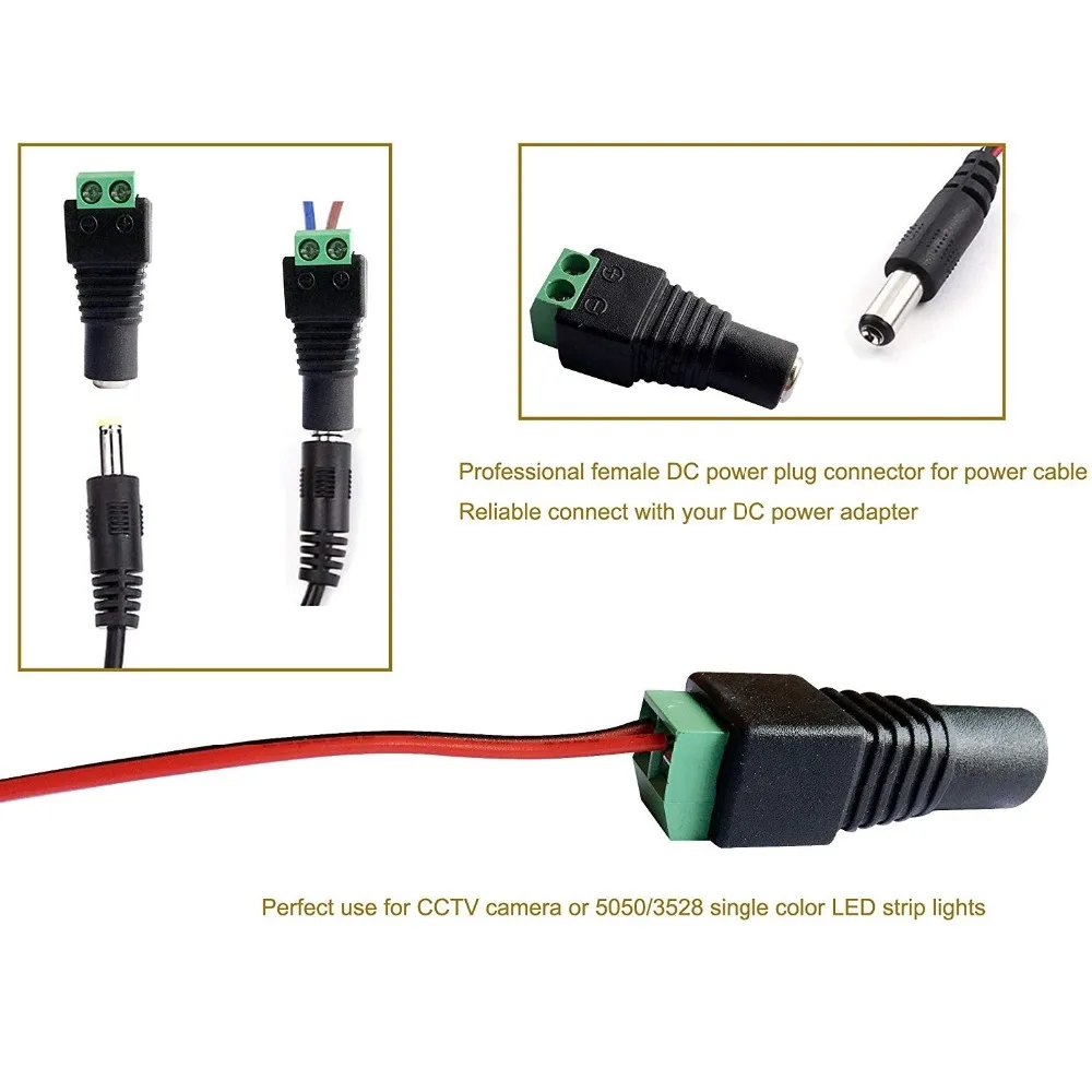 5 pares de conectores macho y hembra DC 12V, adaptador de enchufe de alimentación de 2,1x5,5mm, conectores para señal de Color, tira LED, cámara CCTV