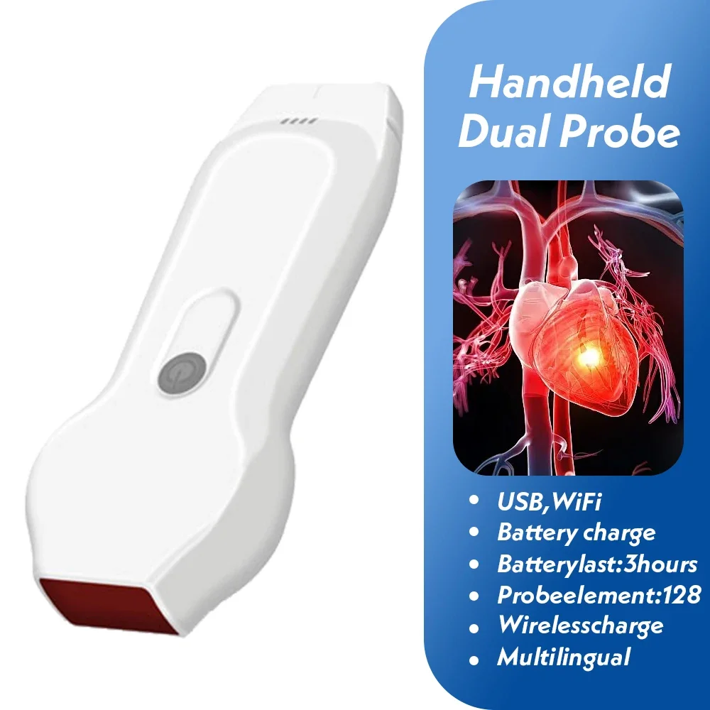 128E Wireless Cardiovascular Ultrasound Multipurpose Dual Head Linear+Cardiac Ultrasound Probe Support IOS Android Windows