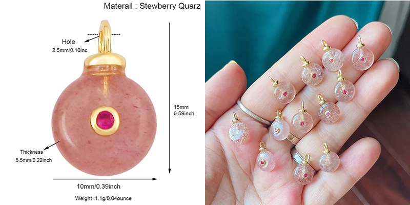 Edelstein-Charm-Anhänger aus türkisfarbenem Malachit, schwarzem Achat, rosa Quarz, 18 Karat echt vergoldeter Schmuck für die Herstellung von Halsketten, S58 – Detail 12
