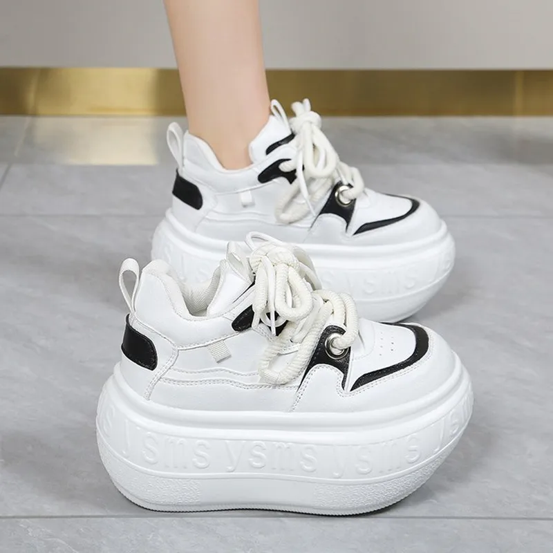 

8CM Platform Women Sneakers Casual Light Outdoor Lace Up Shoe White Black Sneaker Breathable New Fashion Sports Shoes for Female
