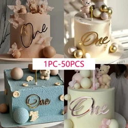1 unidad-50 Uds. De adornos para tarta para Baby Shower, adorno acrílico dorado para tarta de cumpleaños de bebé para niños, decoraciones para tarta de fiesta de cumpleaños
