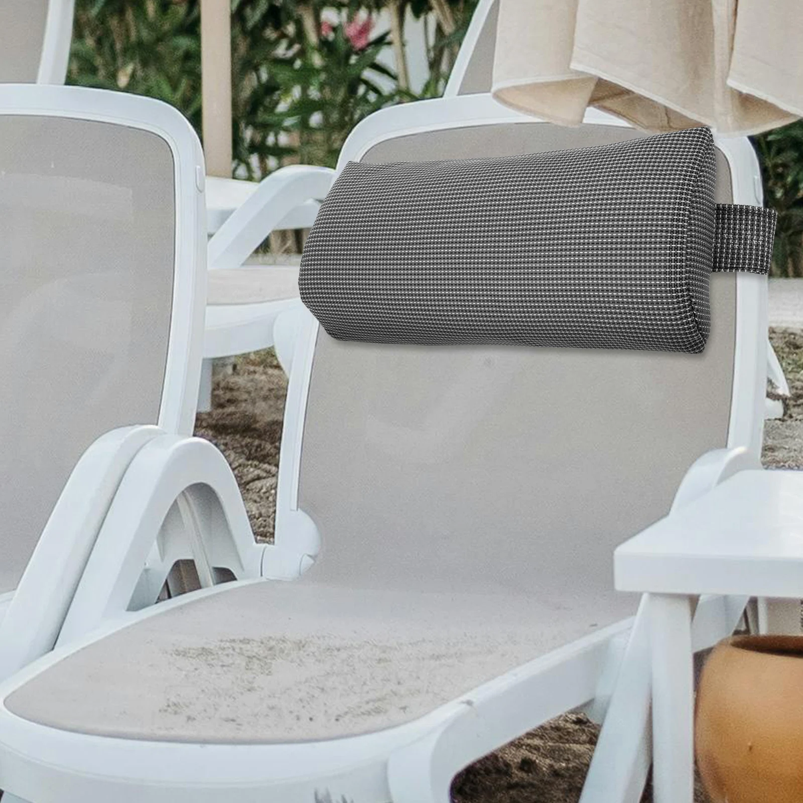 

Folding Lounge Chair Cushion with Headrest Pad Recliner Pillow for Outdoor Pool Beach Use Grey Foam Floor Lounger Support