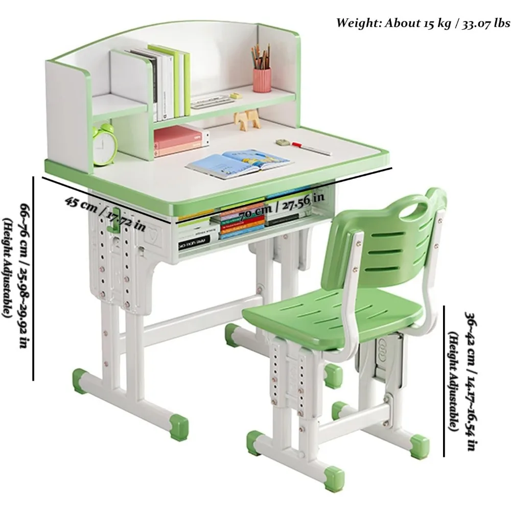 طقم طاولة وكرسي قابل للتعديل للأطفال ، مكتب دراسة ، كمبيوتر ، درج تخزين كبير ، رف كتب مدمج ، شحن مجاني