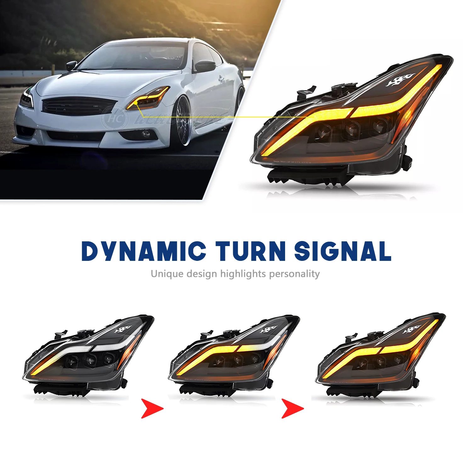 HCMOTIONZ LED Headlights for Infiniti G37 2008-2013 DRL Start UP Animation Q60 Coupe Convertible 2014-2015 Car Front Lamps