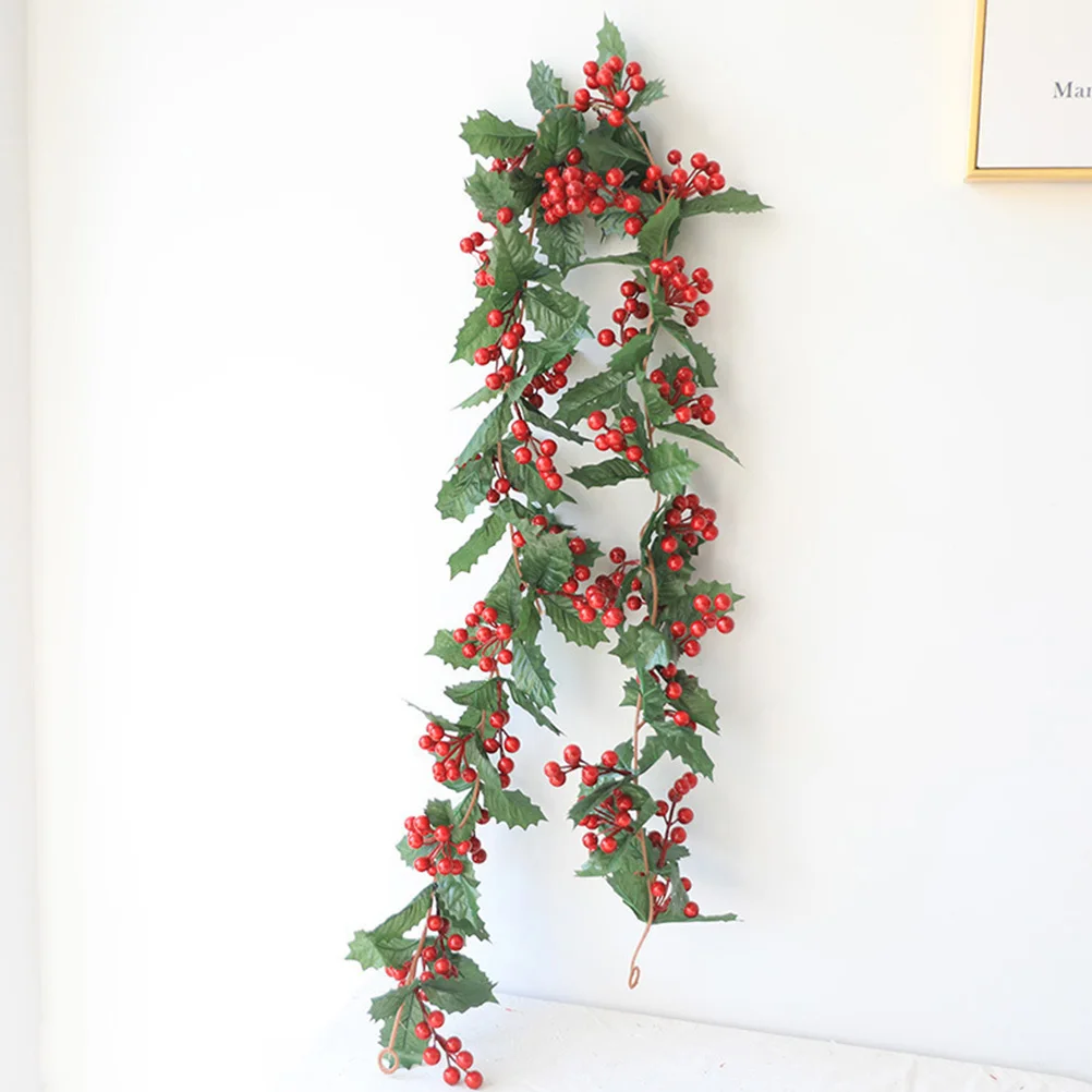 

Artificial Christmas Leaf Garland Premium Plastic Home Decoration Xmas Party Supplies Red Berry Hanging Vine Simulated Rattan