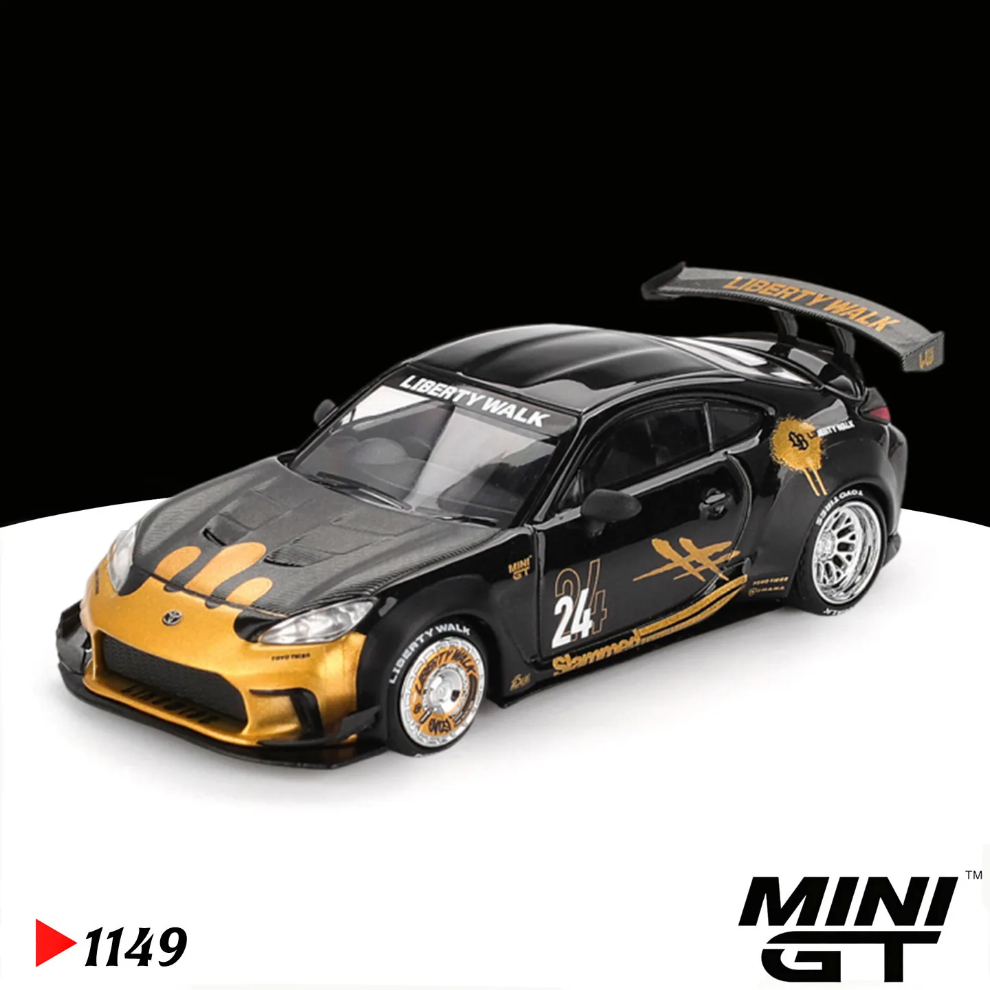 

MINI GT 1:64 Toyota GR86 LB Nation Black/Gold Alloy Die Cast Car Model Collection Gift