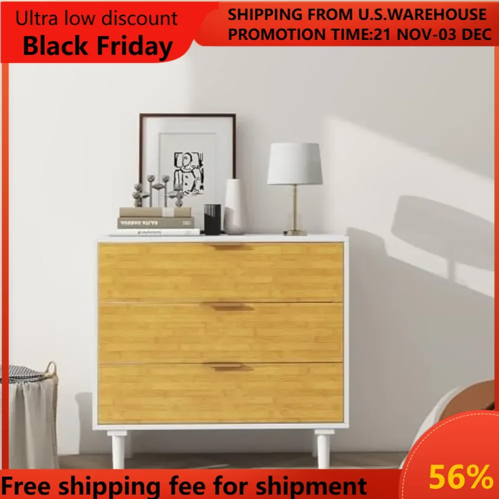 3 Drawer Dresser for Bedroom, Modern Chest with Deep Drawers, Storage Closet Dressers with Gold Handle, Drawer Dressers Organize