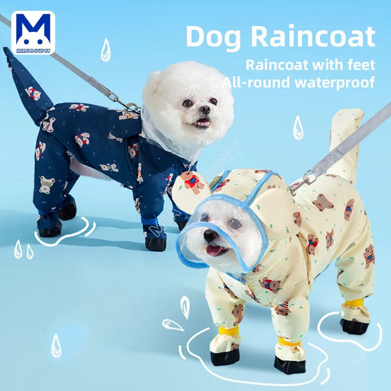 

Dog Four Seasons Out All-Inclusive Waterproof Poncho Small Medium-Sized Dog Costume Pet Legs Traction Raincoat
