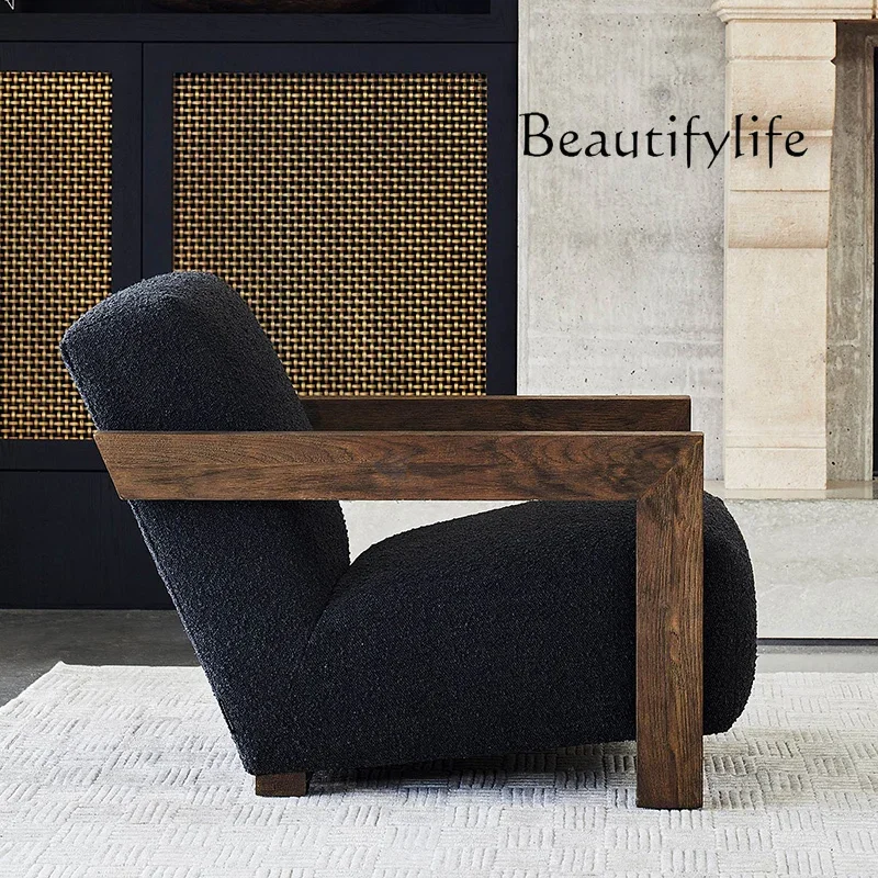 

muebles para hogar Designer Single-Seat Sofa Chair Mild Luxury Retro Solid Wood Living Room Reading Leisure Armrest Chair