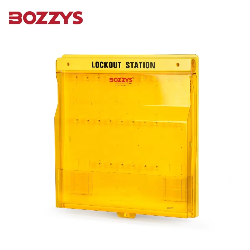 OEM Safety Lockout Tagout Board With 10-30 Padlock Hooks Yellow LOTO Station Plastic Padlock BD-B200 Key Unlock Way For Door Use