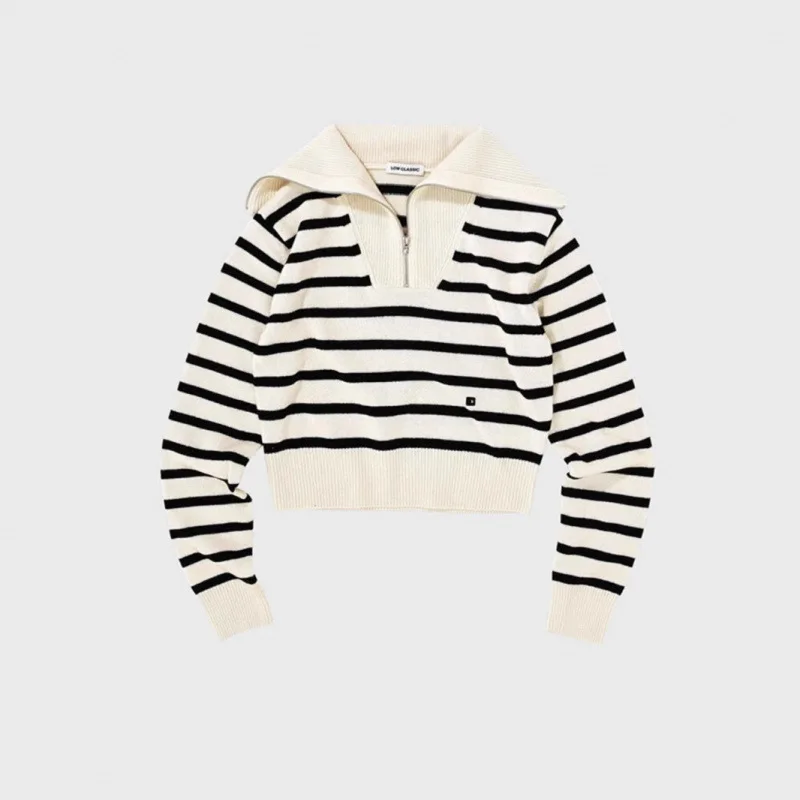 

Классический вязаный шерстяной свитер с низким воротником на молнии, женский длинный свек, свободный осенне-зимний новый свитер для поездок на работу, корейский V...