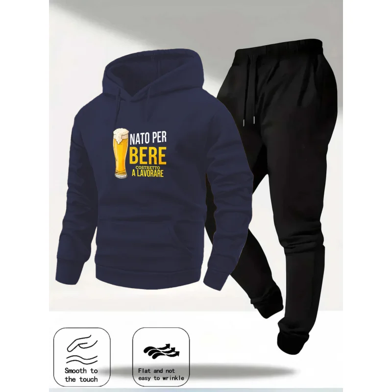 طقم هوديي أزرق كحلي مطبوع إيطالي اقتباس Se volevo paziente mi facevo ricoverare سويت شيرت مريح غير رسمي وسراويل ركض