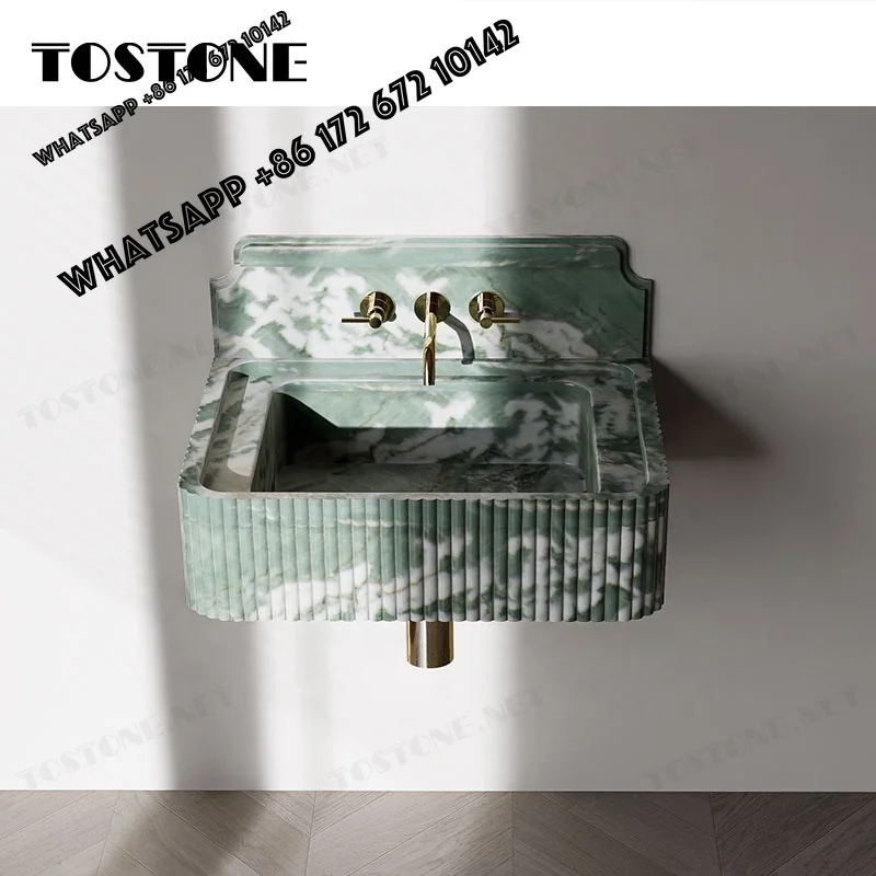 NEW Tostone Natural Green Dragon Marble Sink Simple Style With Wavy Edge Design for Apartment Villas Hotel  Bathroom Decoration