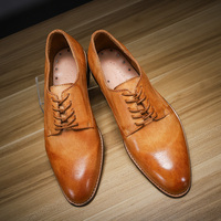 Handmade Goodyear welted retro leather men's British style cowhide business formal Derby pointed casual shoes male