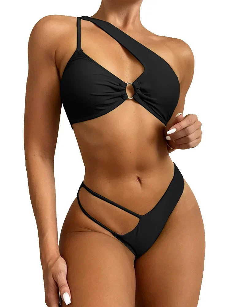 เซ็กซี่ไม่สมมาตรหนึ่งไหล่บิกินี่ผู้หญิงชุดว่ายน้ําหญิงชุดว่ายน้ําบิกินี่สองชิ้นชุด High CUT OUT Bather ชุดว่ายน้ําว่ายน้ํา