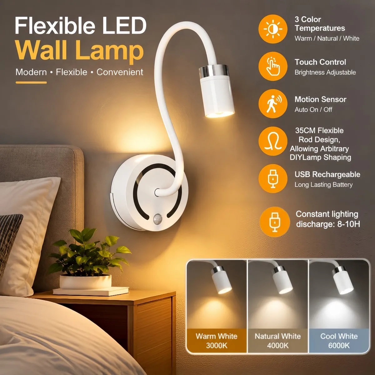 Portable USB Charging LED Desk Lamp Touch Dimming Eye Protection for Bedroom Bedside Creative Atmosphere Wall Lamp