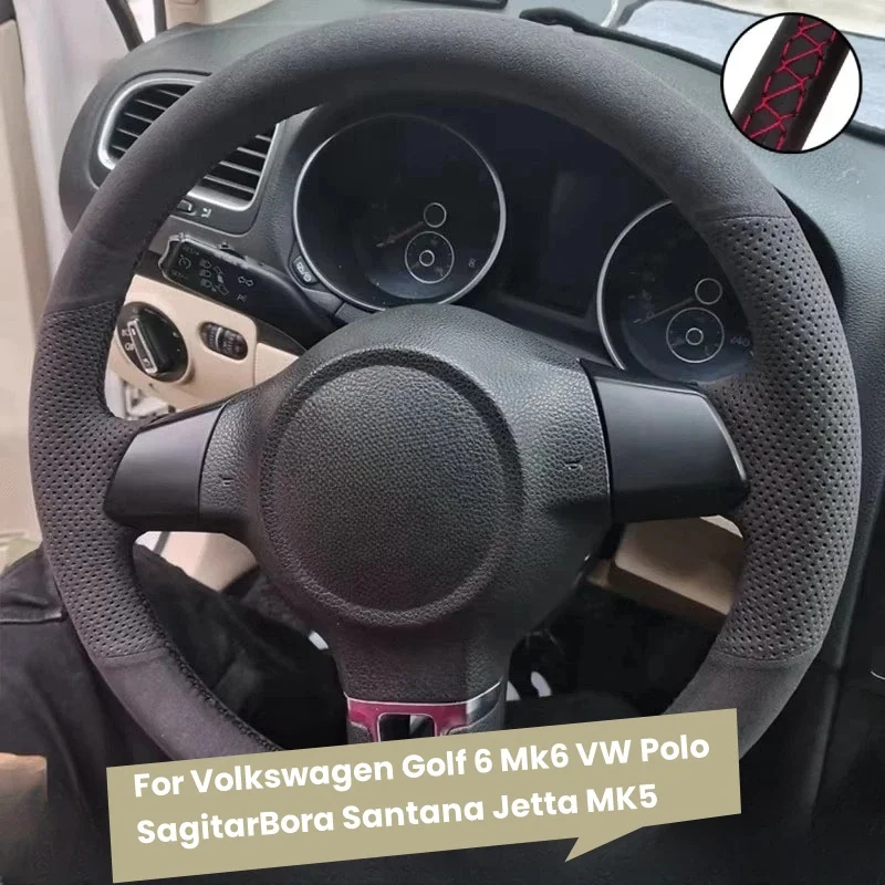 

Замшевый чехол на руль автомобиля на заказ для Volkswagen Golf 6 Mk6 VW Polo Sagitar Bora Santana Jetta MK5, оплетка на руль