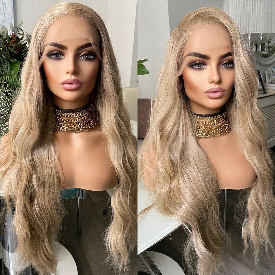 QW Synthetic Hair Honey Blonde Body Wave Soft 13X4 Lace Front Wig For Women Hair Heat Resistant Fiber Cosplay  Daily