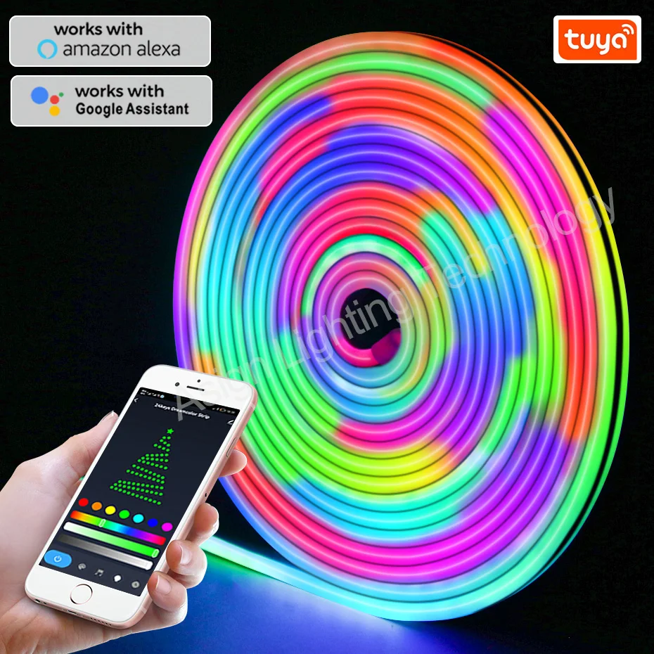 

1m-10m Tuya WiFi RGBIC 12V Led Neon Lights 96LEDs/m Waterproof RGB Neon Strip Lamp Mix Colors Chasing Music Sync Room Bar Decor