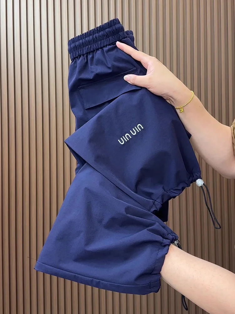 

Новые летние женские брюки-карго со свободной эластичной резинкой на талии, модные повседневные универсальные прямые брюки, быстросохнущие брюки с переплетом ног