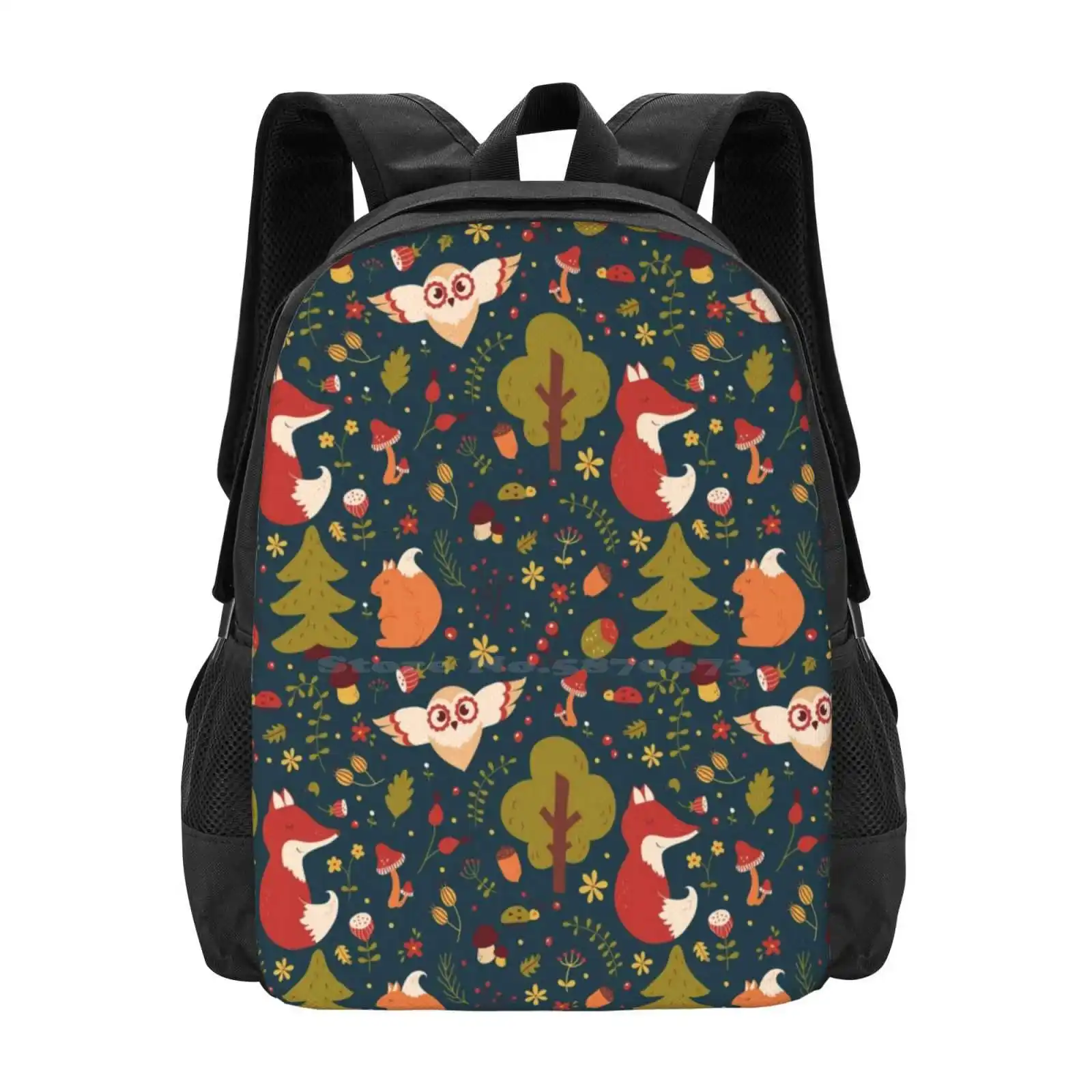 Dreamy Forest Pattern Design Bagpack School Bags Baby Woodland Animal Tree Dreamy Floral Boy Childish Squirrel Berries Funny