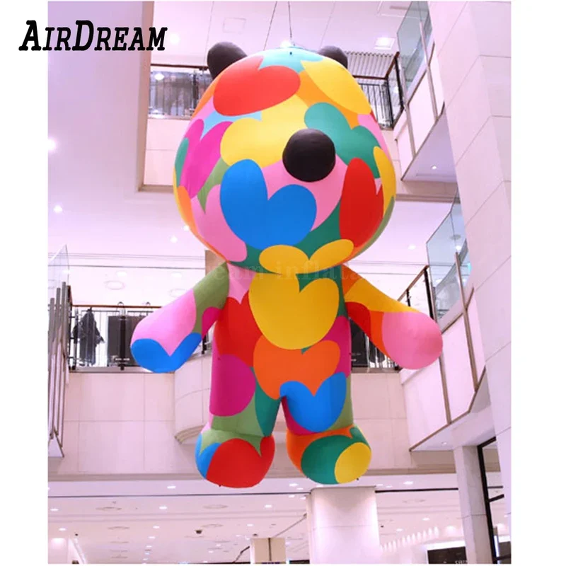 Custom Inflatable advertising rainbow cartoon bear standing hanging with blower for outdoor mall promotion