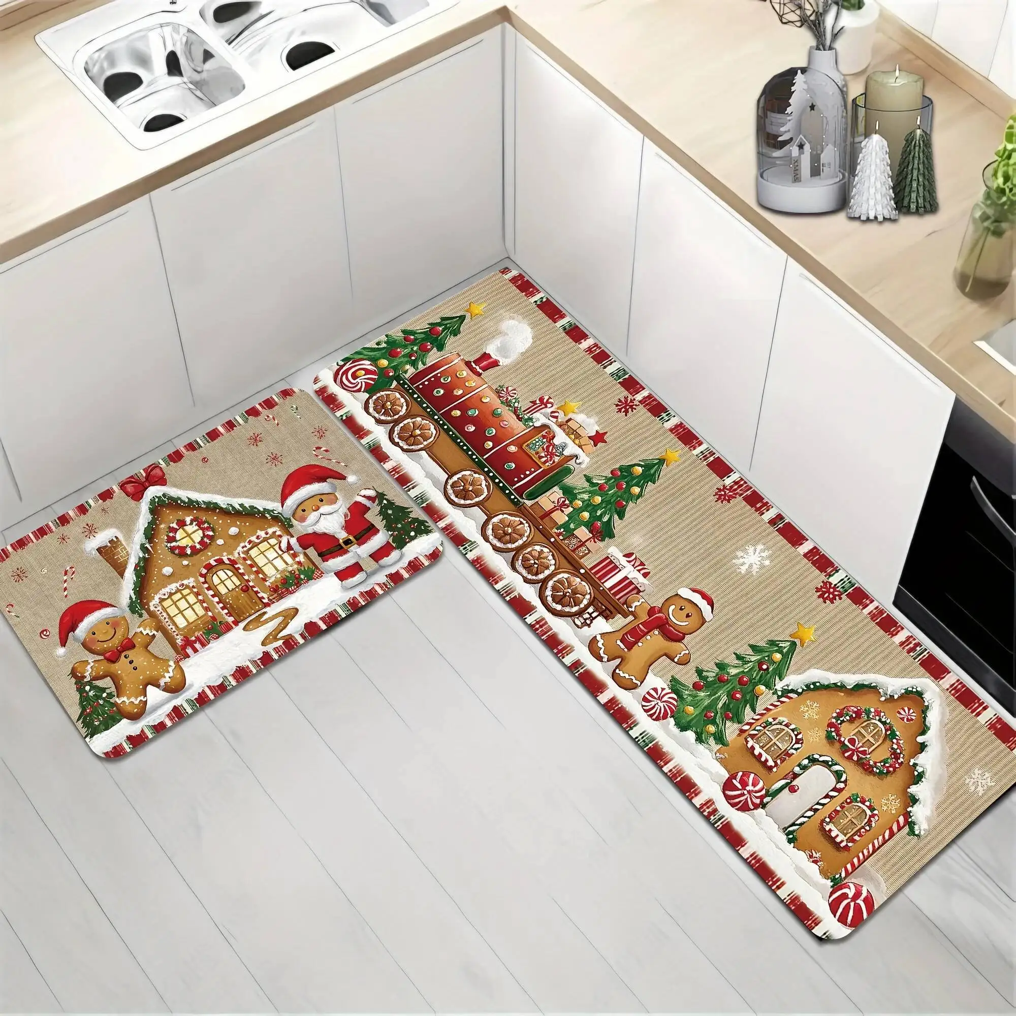 

Merry Christmas Kitchen Runner Rug Waterproof Carpet Living Floor Laundry Room Weclome Door Mat Home Decor