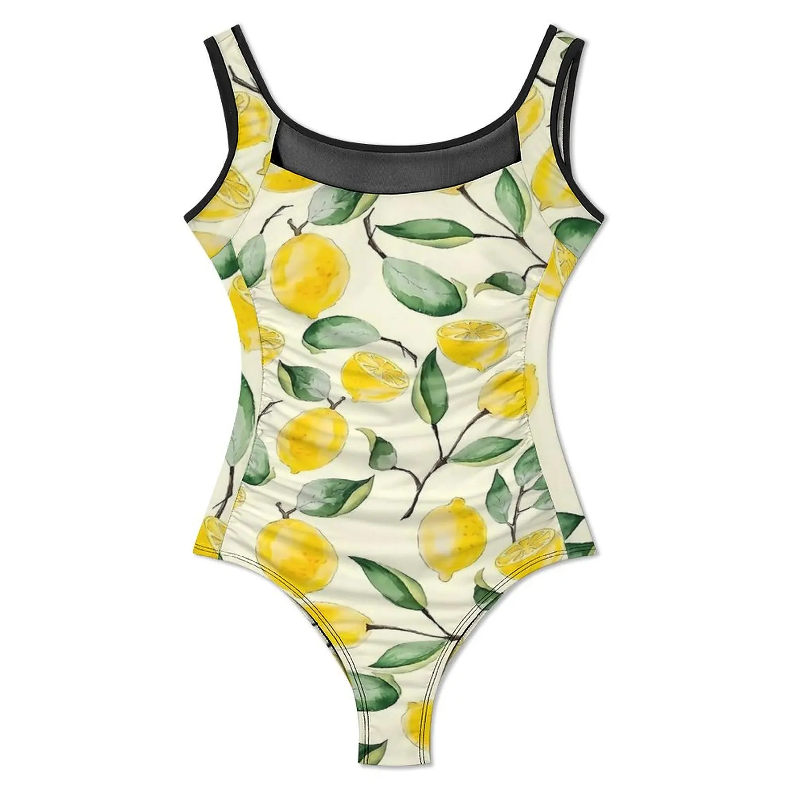 Fruit Print Swimsuit Sexy Watercolor Lemon One Piece Swimwear Push Up Swimsuits Stylish Holiday Pool Beach Outfits