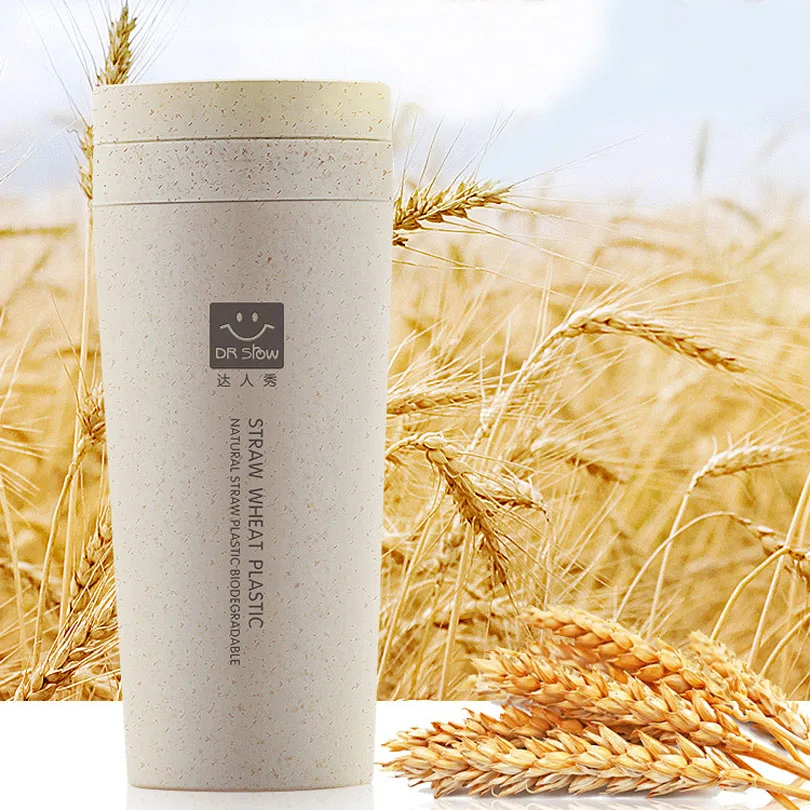 D5 Portable 300ML Thermos Bottle Healthy Plastic Cup Wheat Fiber Double Layer Thermal Mug Office Coffee Tea Water Bottle Gifts