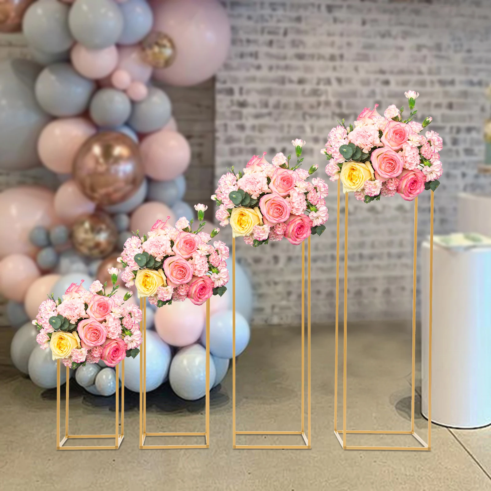 

4Pcs Gold Metal Flower Vase Holders Stand Centerpieces Rectangular Rack For Wedding Table Centerpieces Decoration