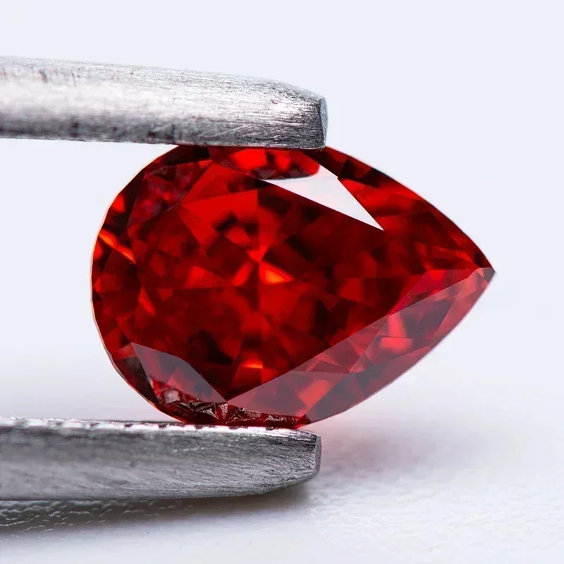 

Hot Sell TOP Cubic Zirconia Wholesale No Certificate Crushed Ice Cut Pear Shape Red Color Charms Beads Advanced for Diy Jewelry